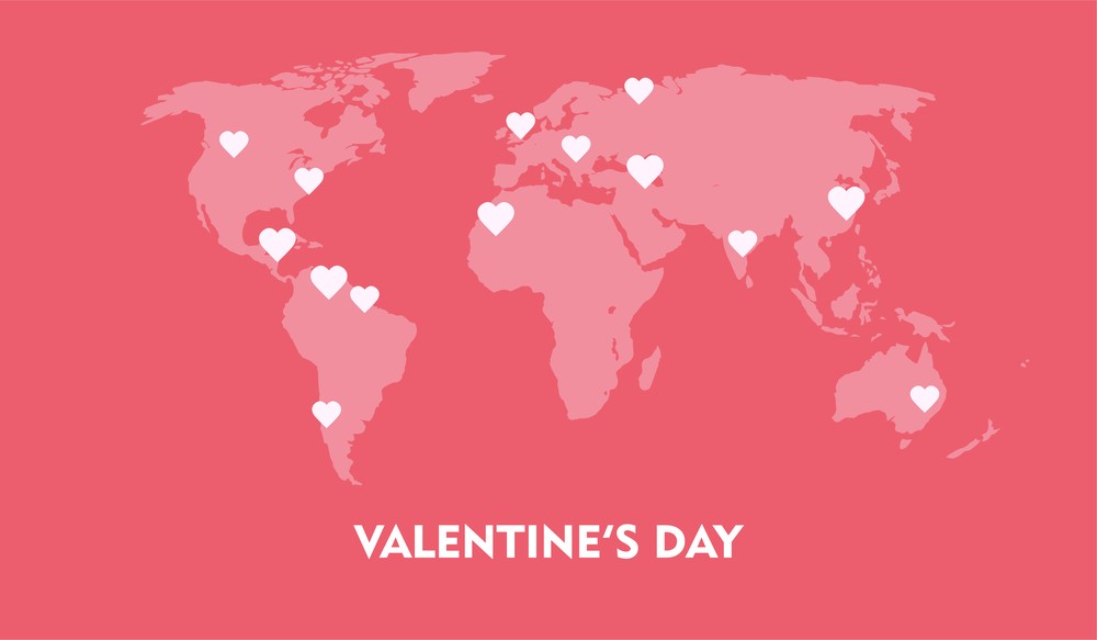 Valentines day world map - GurusWay.com