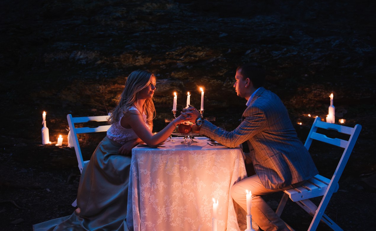 Couple dating in a cave