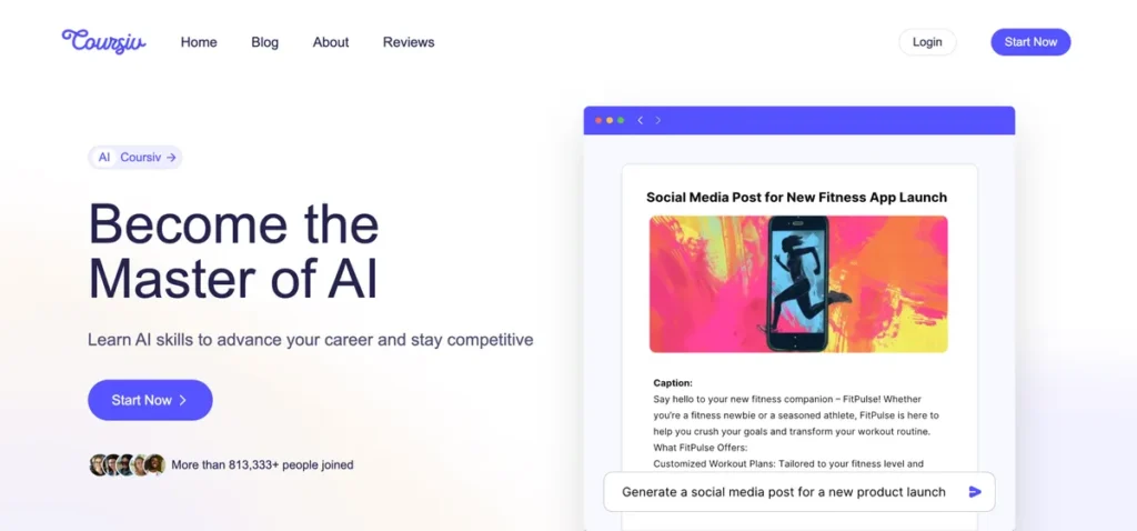Website screenshot from Coursiv website