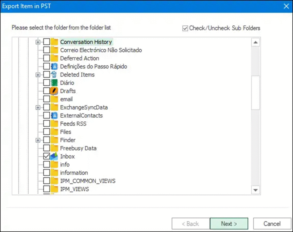 Export item in PST