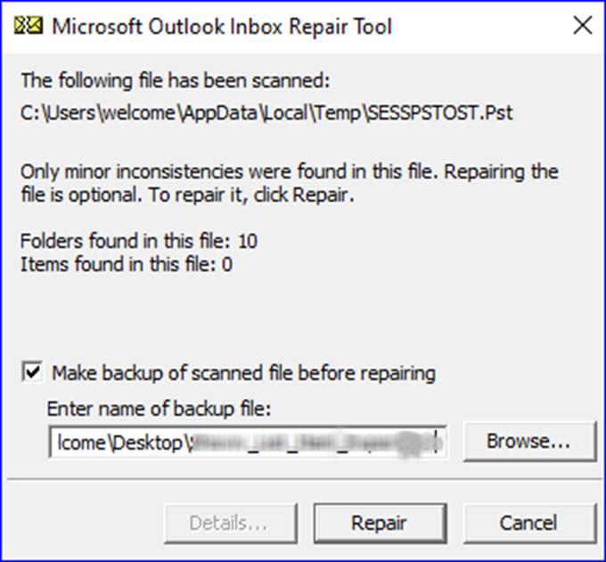 MS Outlook inbox repair tool