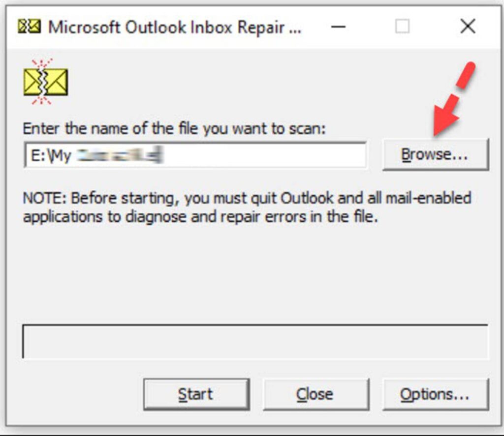 MS inbox repair screenshot